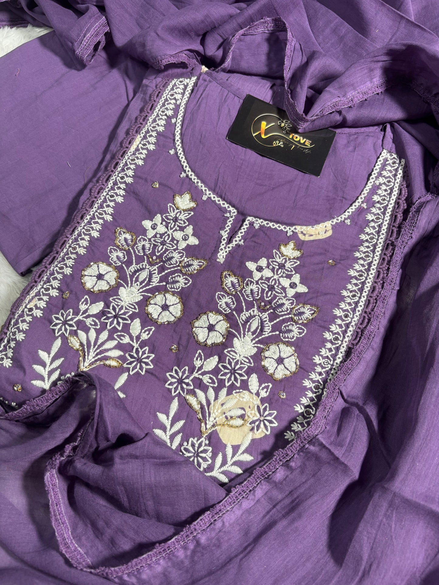 A1707 Mul Cotton Embroidered Suit