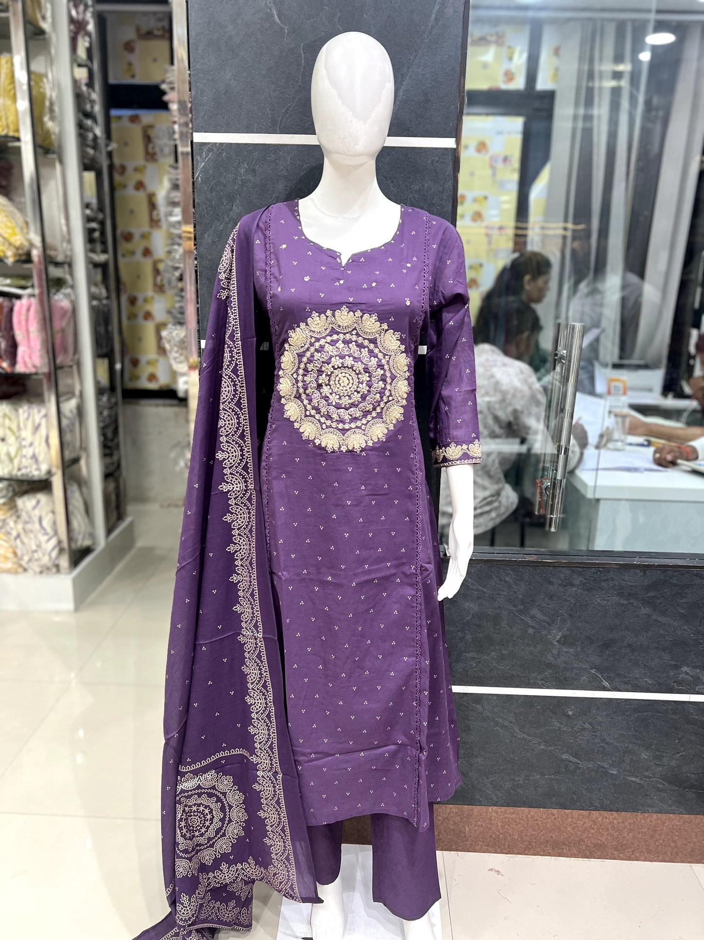 A1723 Mul Cotton Designer Suit(Lilac)