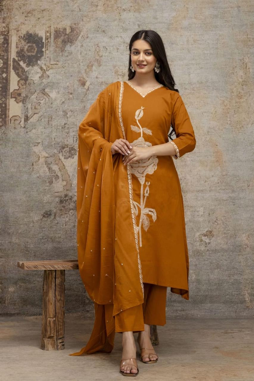 B1720 Silly Mul Cotton Ethnic Suit Set with Lace Work, Beads & Embroidered Dupatta