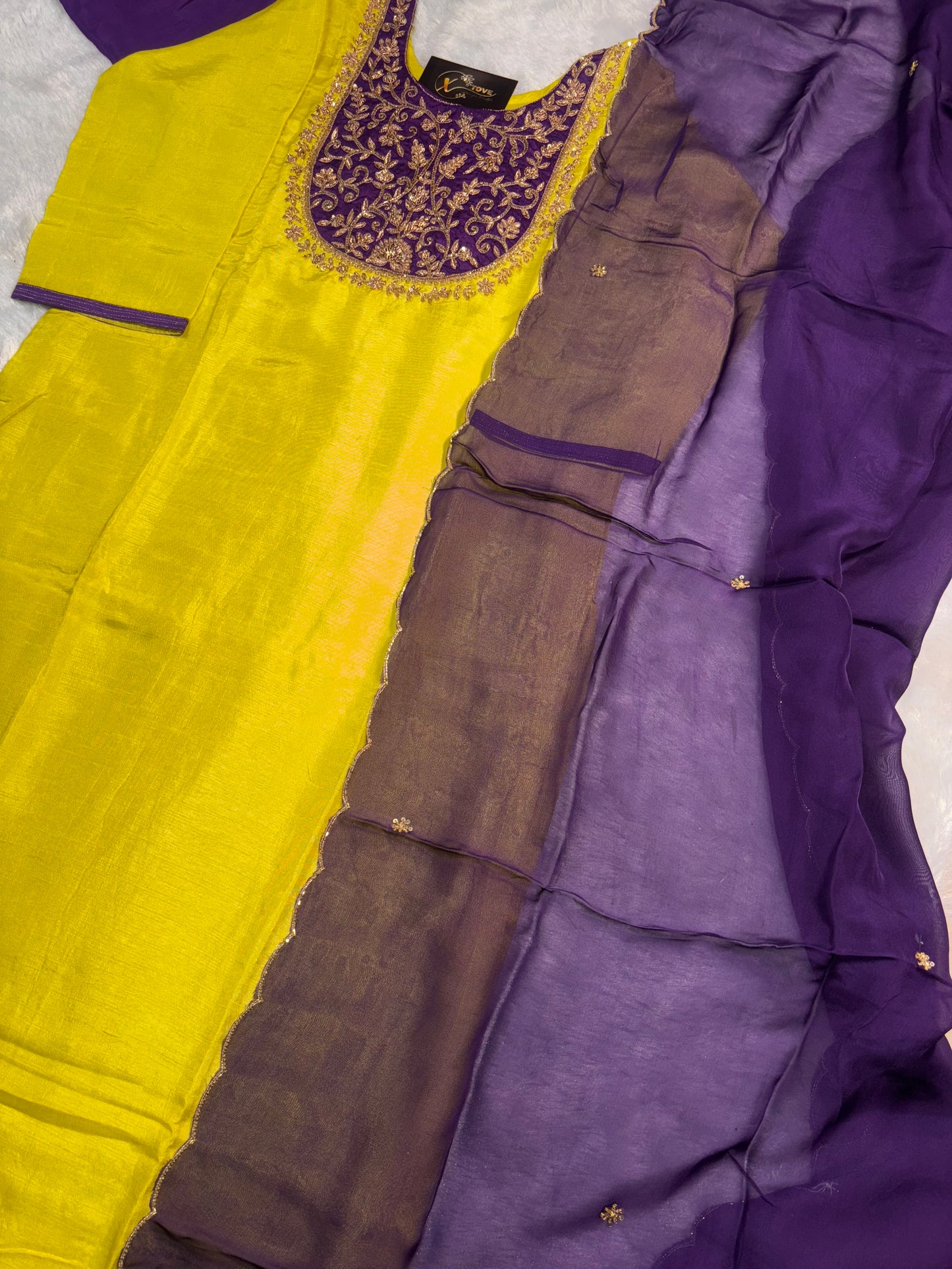 B1992 Neon & Purple Combination Zardozi Handwork Suit