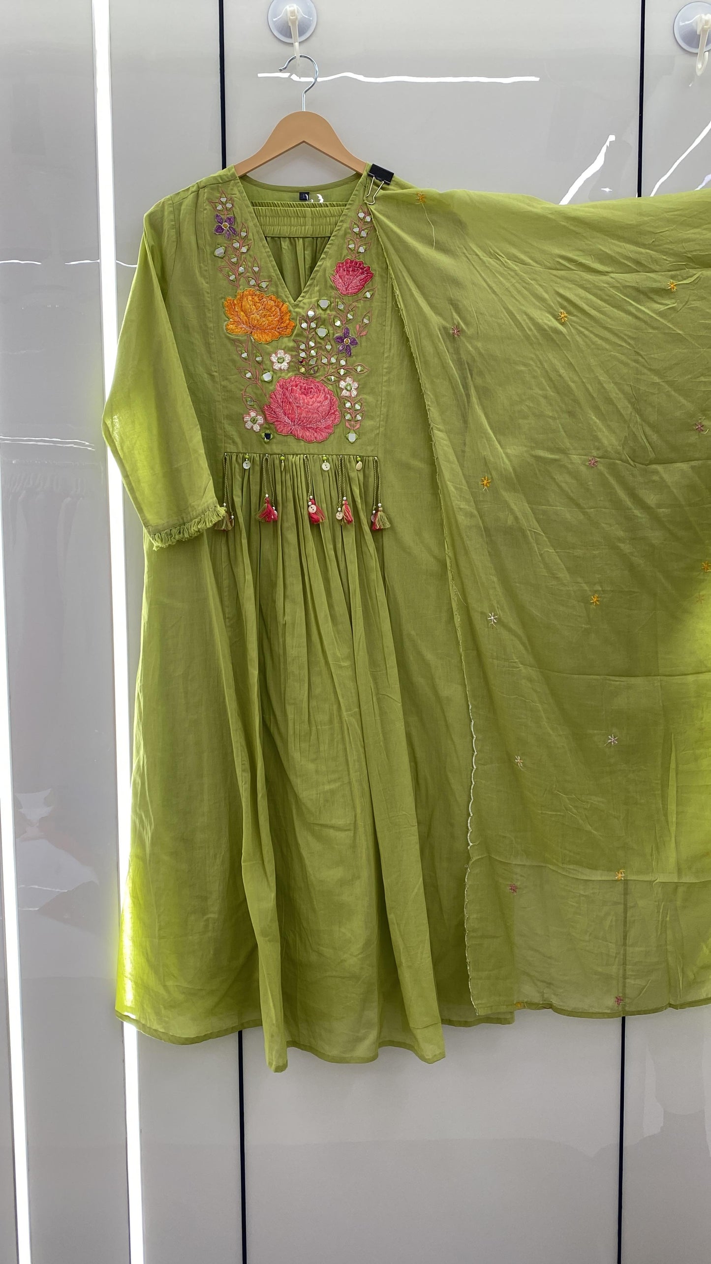A1788 Elegant Light Green Mul Cotton Kurta Set with Handwork