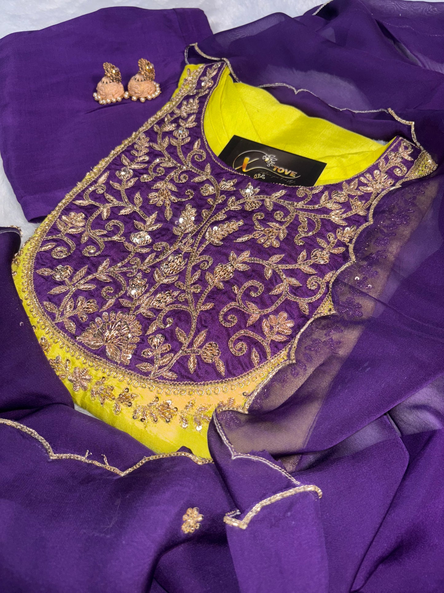 B1992 Neon & Purple Combination Zardozi Handwork Suit