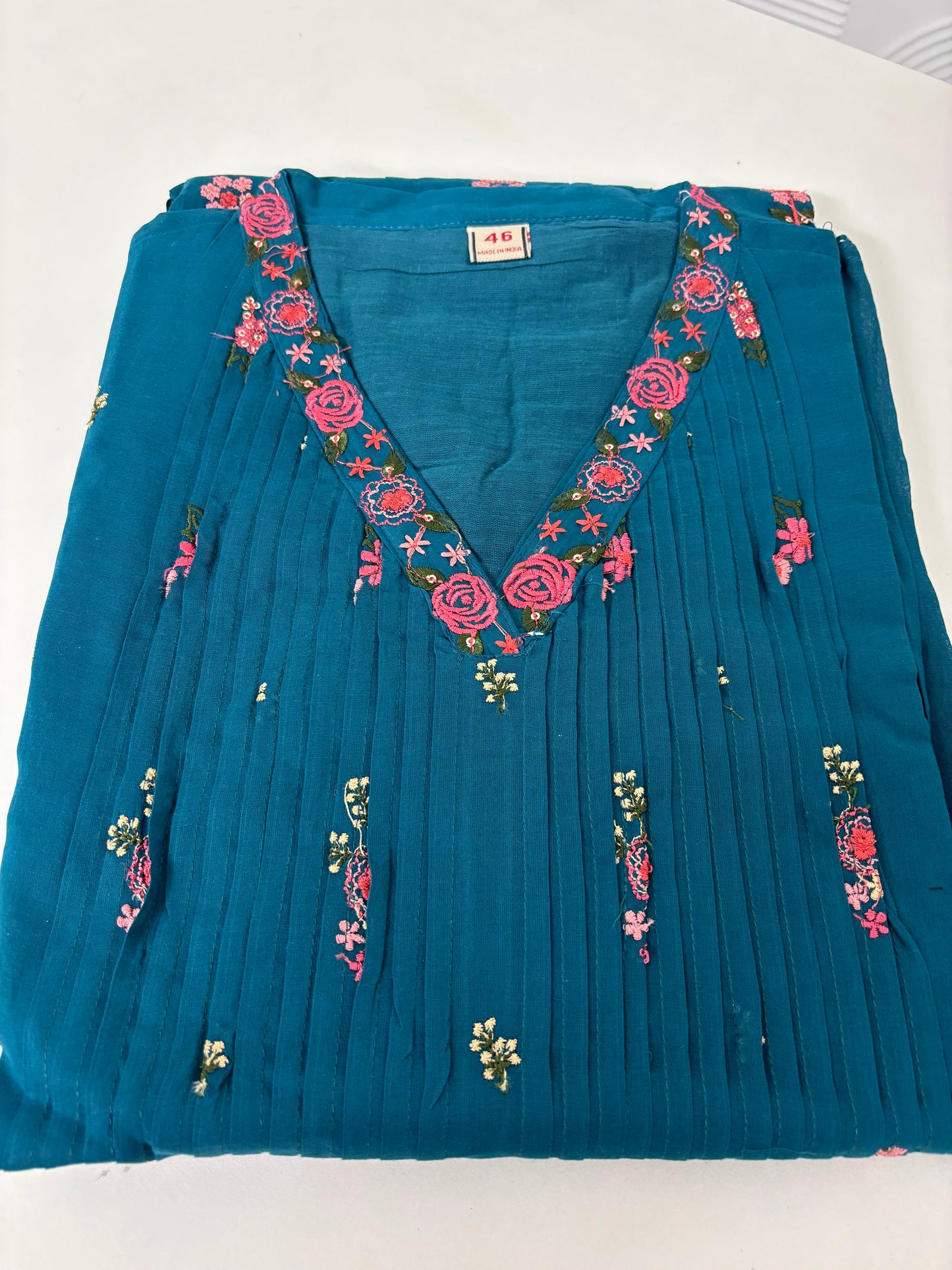 A1778 Embroidered Mul Cotton Suit(TEAL BLUE)