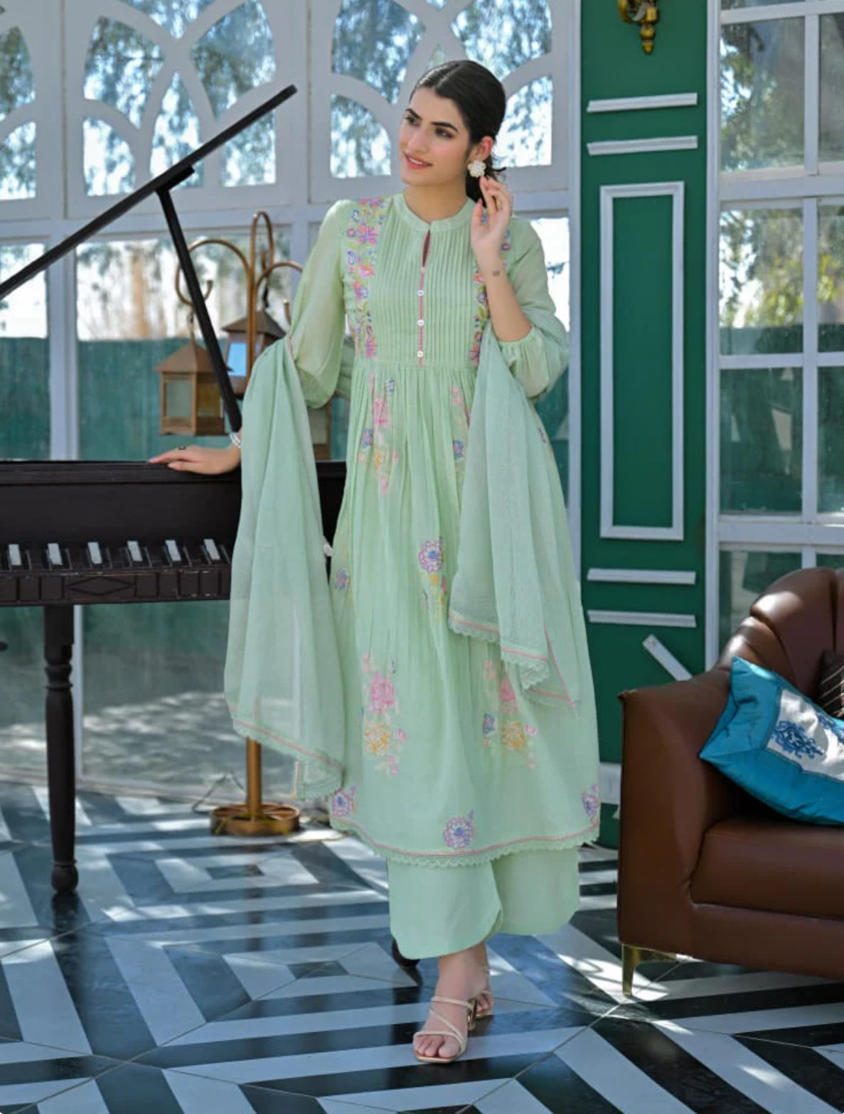 A1708 Mul Cotton Embroidered Suit