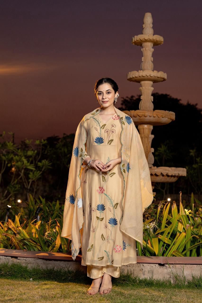 B2013 Mul Chanderi Embroidered Suit