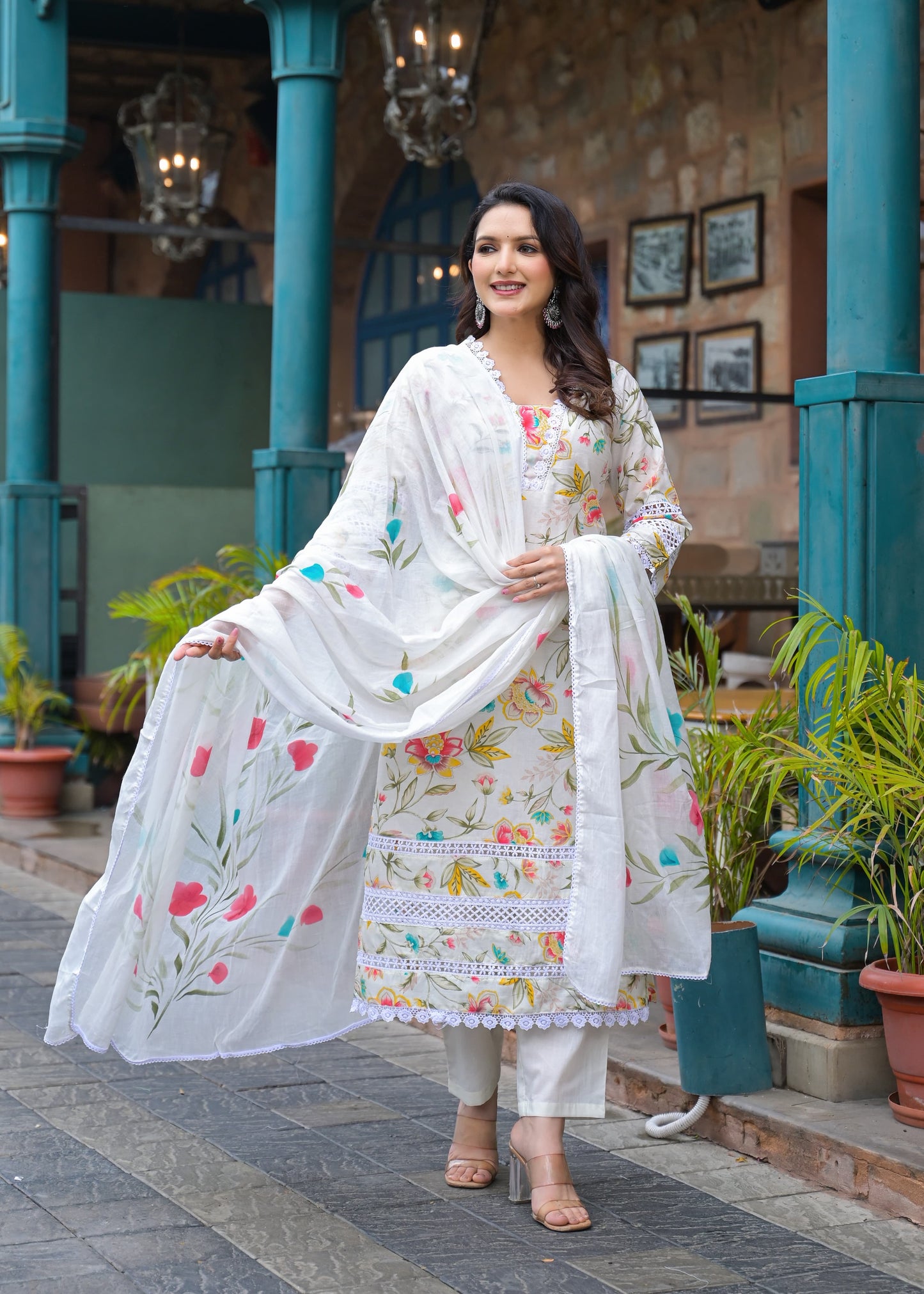 A1695 Cotton Kurti Set with Stylish Lace Work