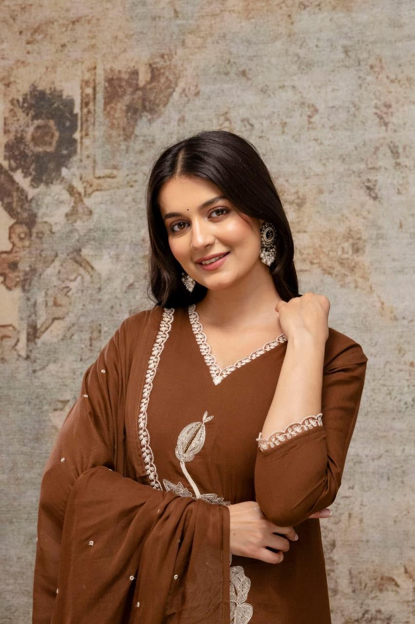 B1721 Silly Mul Cotton Ethnic Suit Set with Lace Work, Beads & Embroidered Dupatta