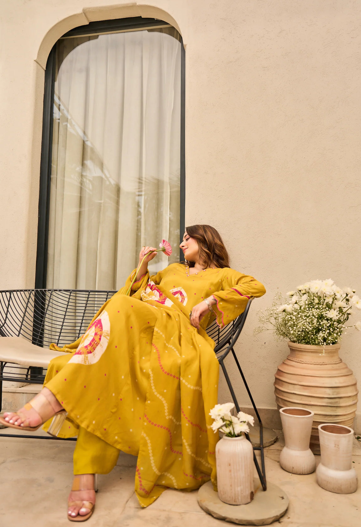 B2024 Mustard Yellow Pure Muslin Handcrafted Suit Set