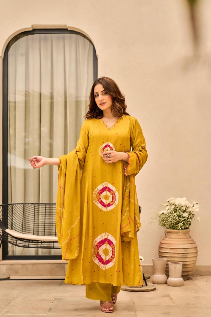 B2024 Mustard Yellow Pure Muslin Handcrafted Suit Set