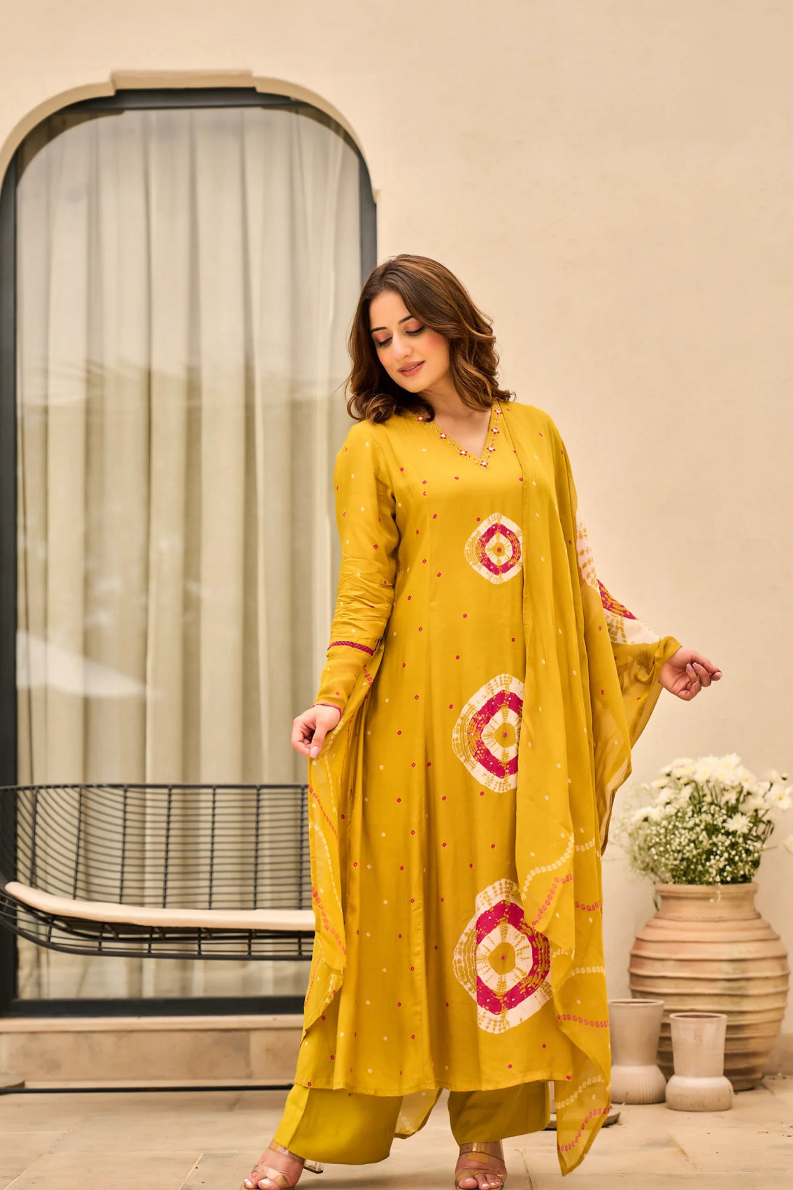 B2024 Mustard Yellow Pure Muslin Handcrafted Suit Set