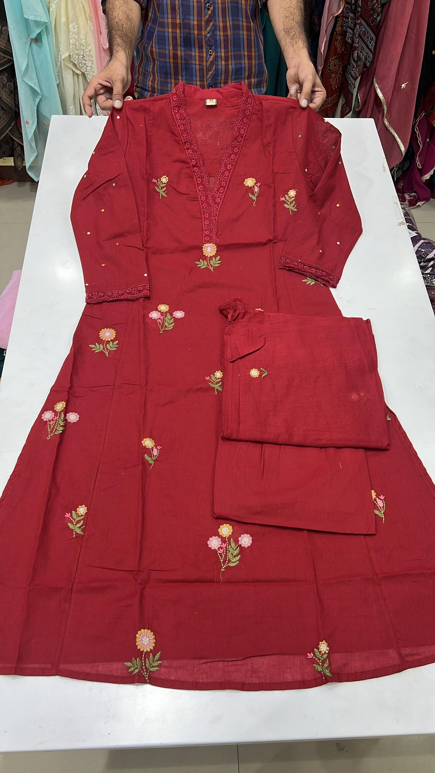 A1752 Designer Silly Mul Cotton Suit (MAROON RED)
