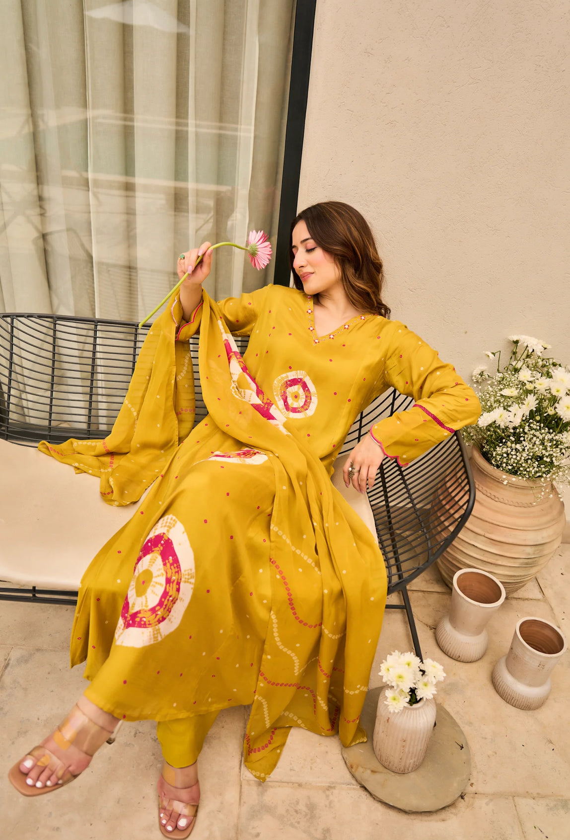 B2024 Mustard Yellow Pure Muslin Handcrafted Suit Set