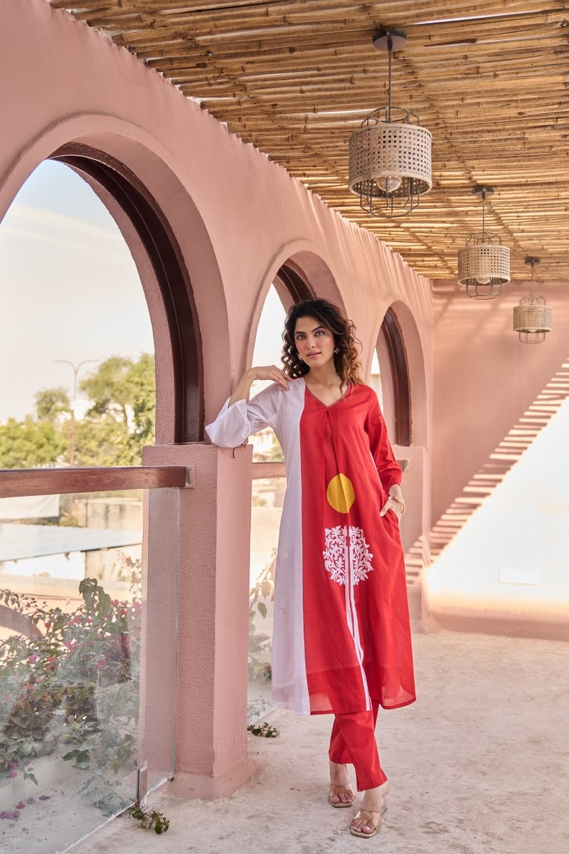 A1776 Mul Cotton Two-Piece Set(RED)