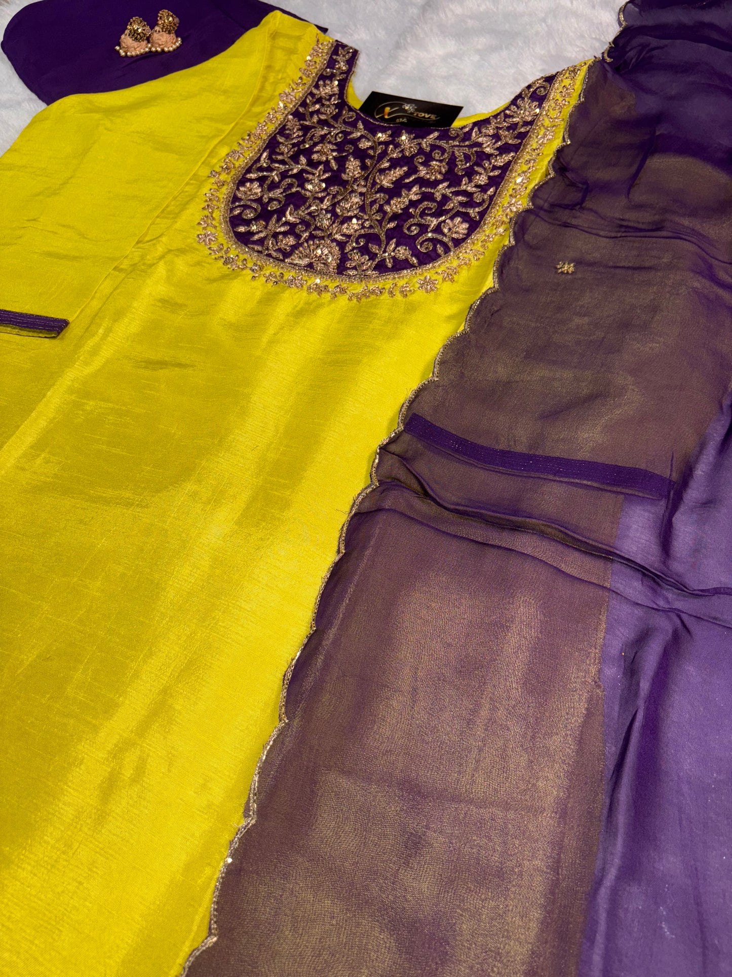 B1992 Neon & Purple Combination Zardozi Handwork Suit