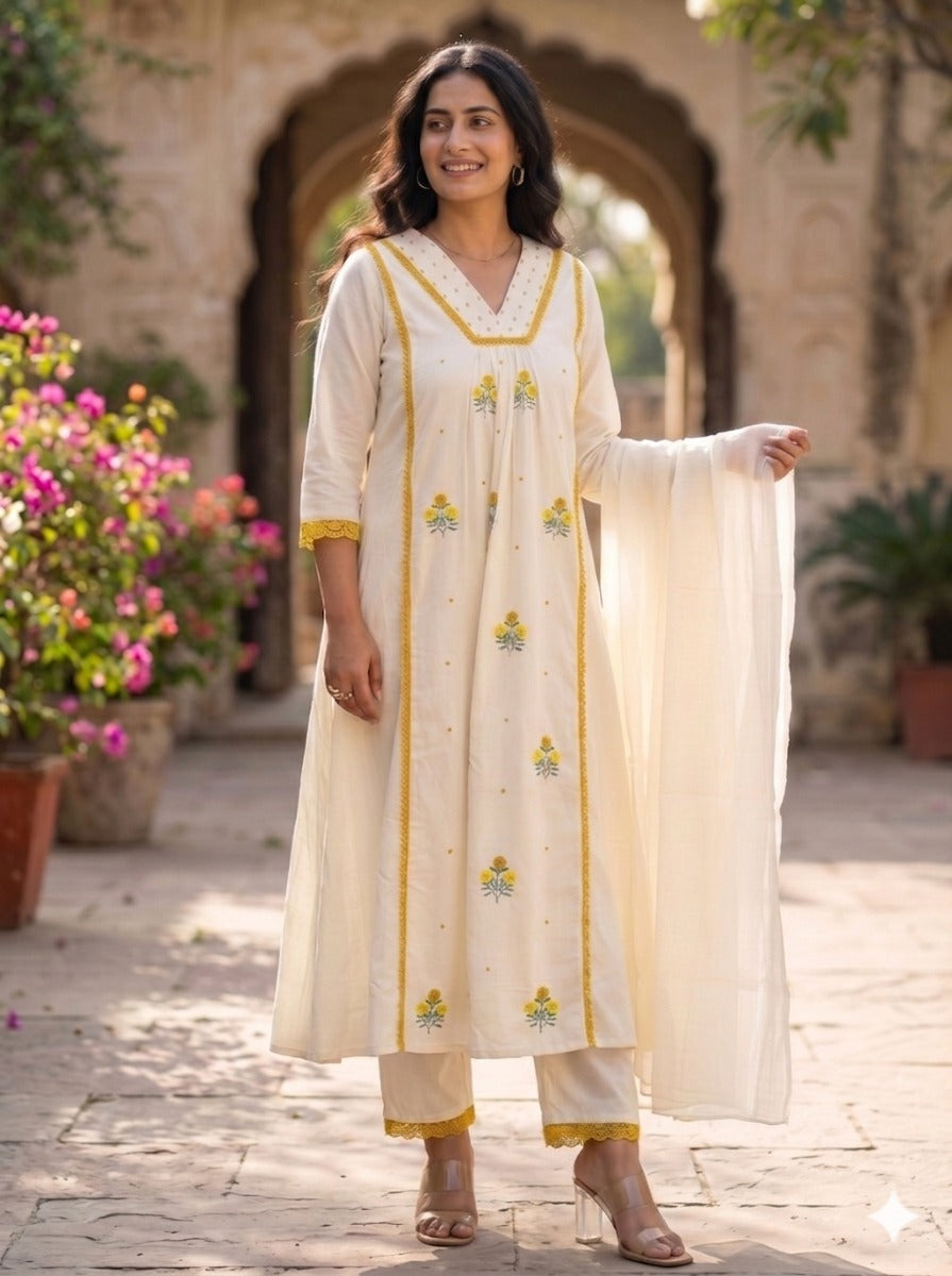 A1832 Mogra Off White Mul Cotton Suit