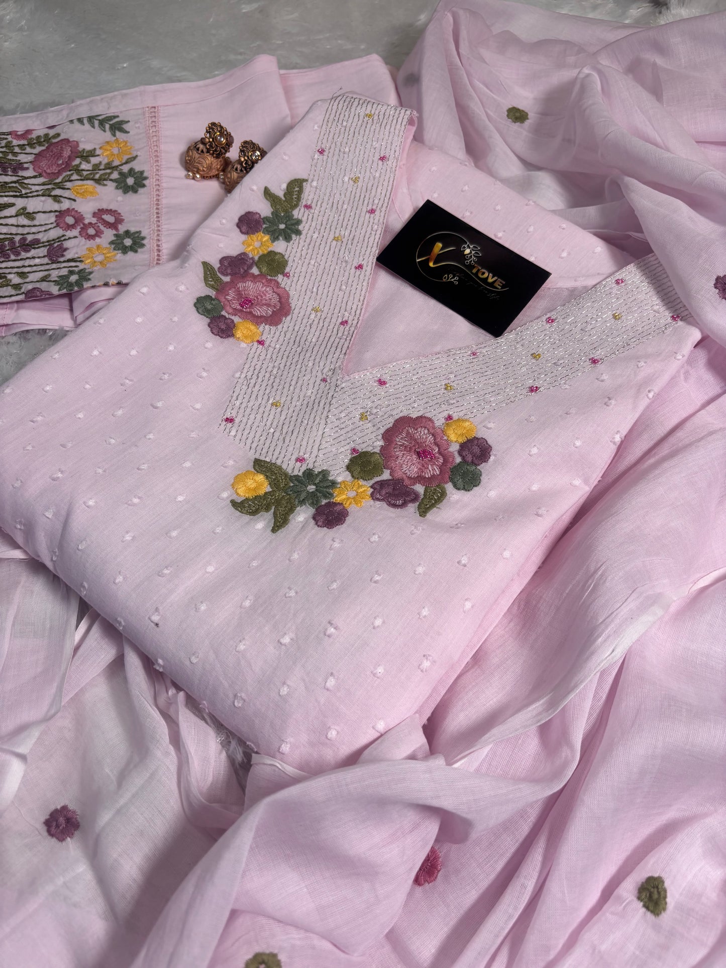 A1672 Pure Cotton Three Piece Set with Embroidery & Handwork Detailing