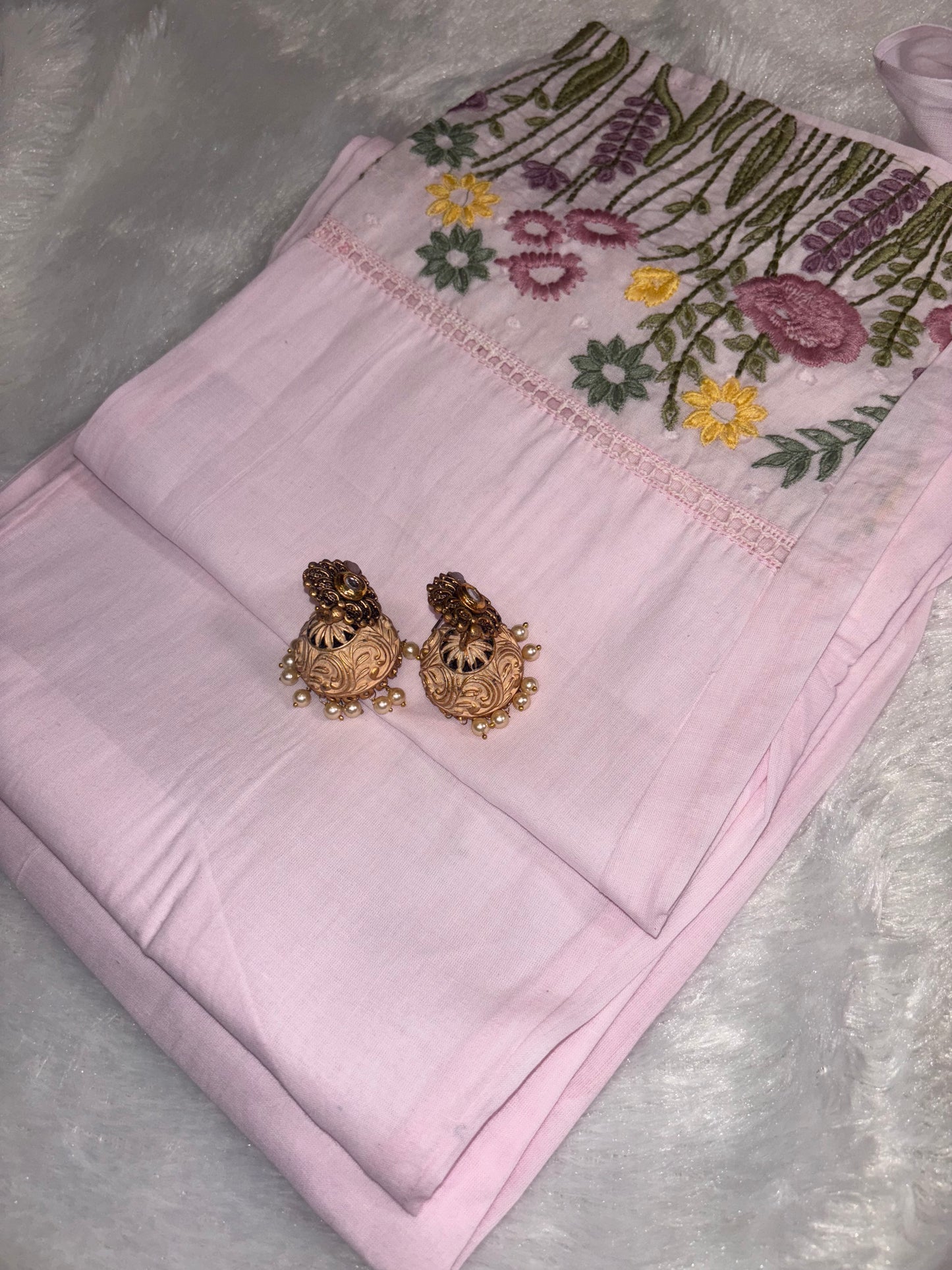 A1672 Pure Cotton Three Piece Set with Embroidery & Handwork Detailing