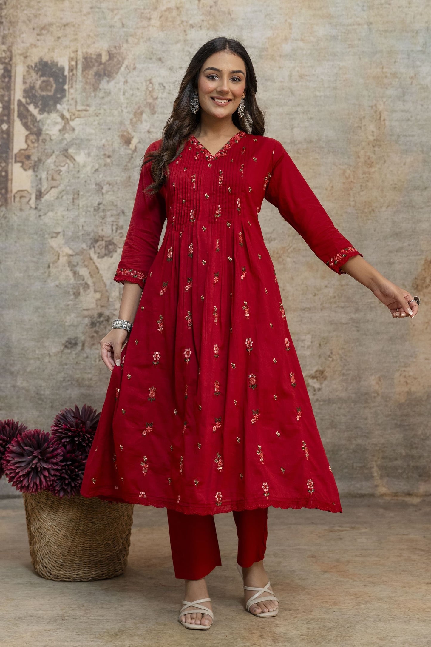 A1767 Embroidered Mul Cotton Suit(MAROON RED)