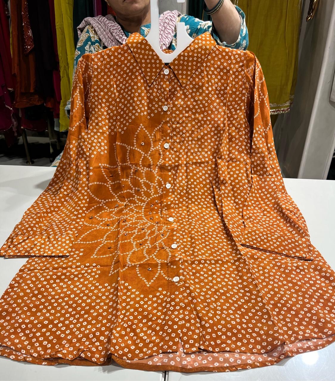 B2040 Bandhej Crape Shirt(RUST)