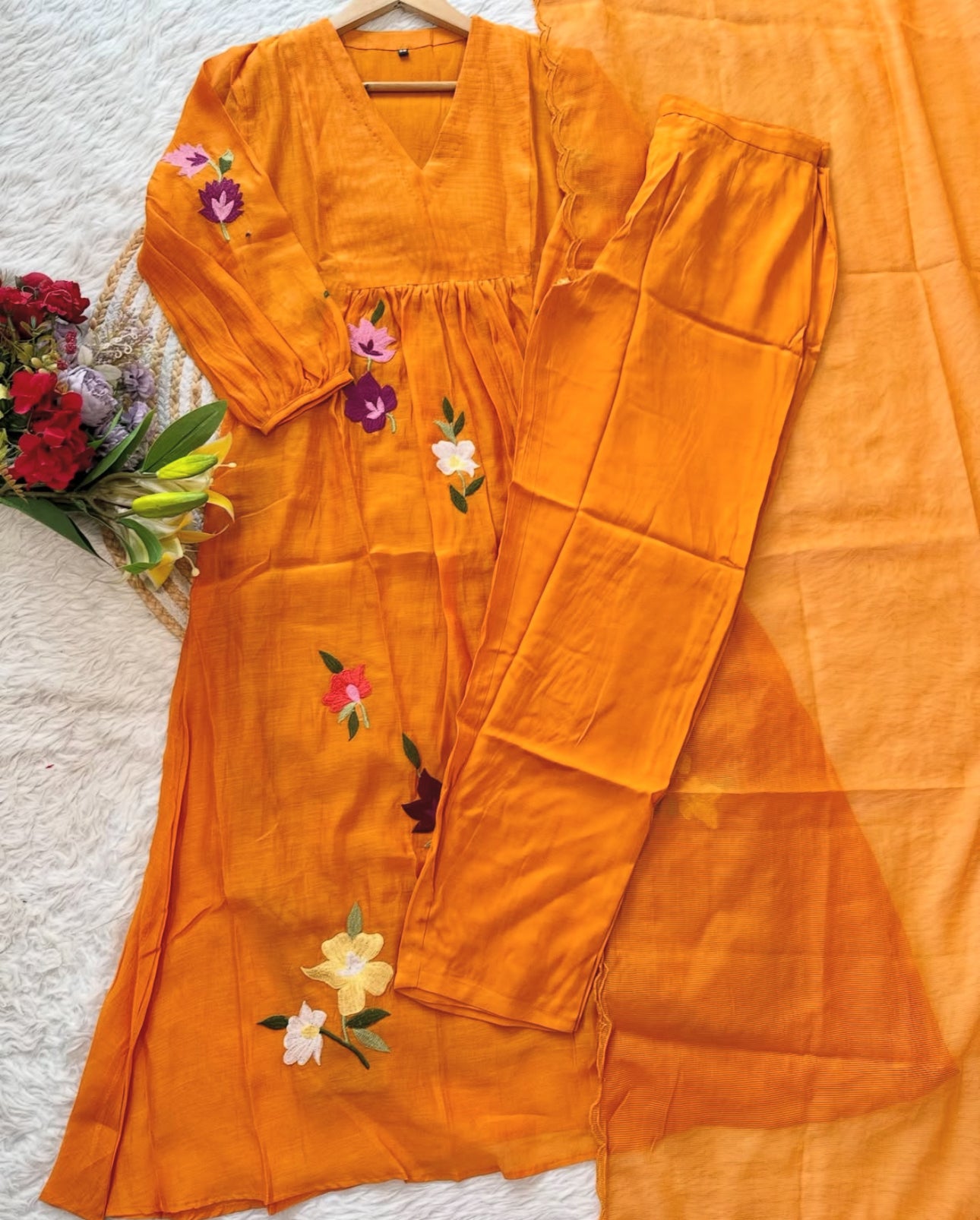 B2005 Mul Chanderi Embroidered Suit