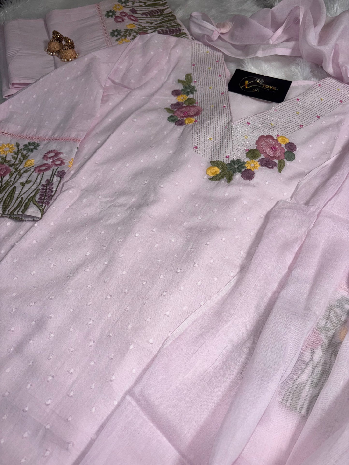 A1672 Pure Cotton Three Piece Set with Embroidery & Handwork Detailing