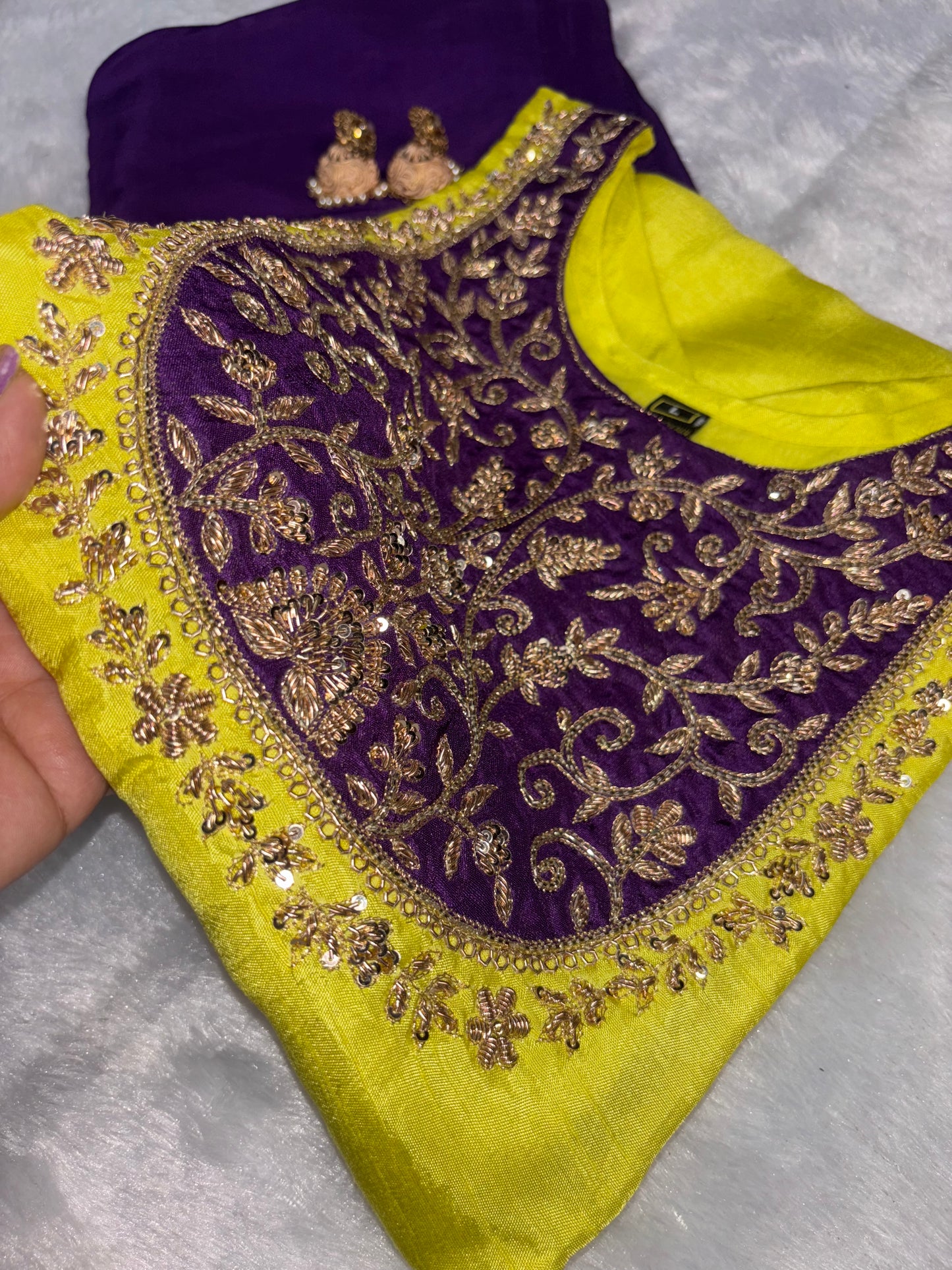 B1992 Neon & Purple Combination Zardozi Handwork Suit