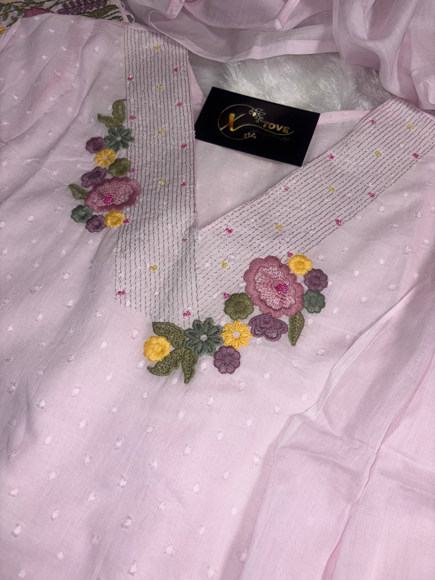 A1672 Pure Cotton Three Piece Set with Embroidery & Handwork Detailing