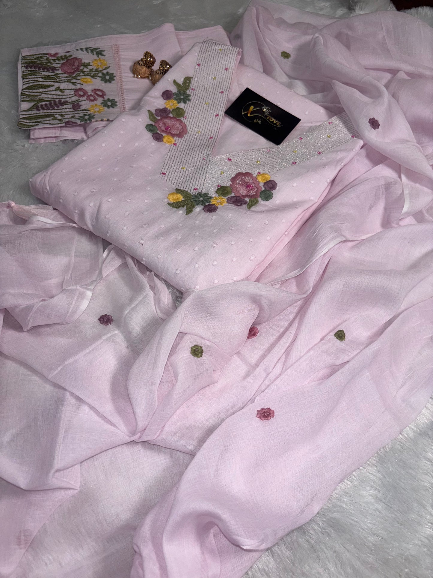 A1672 Pure Cotton Three Piece Set with Embroidery & Handwork Detailing
