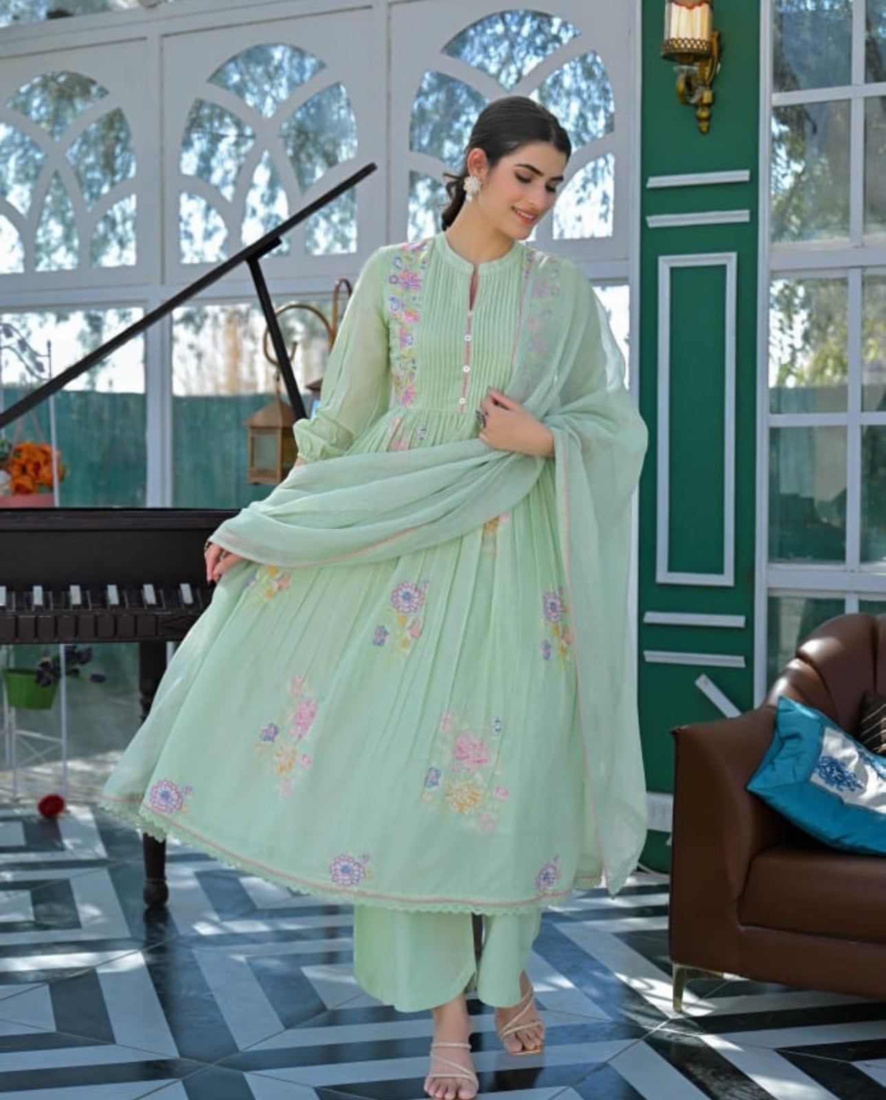 A1708 Mul Cotton Embroidered Suit