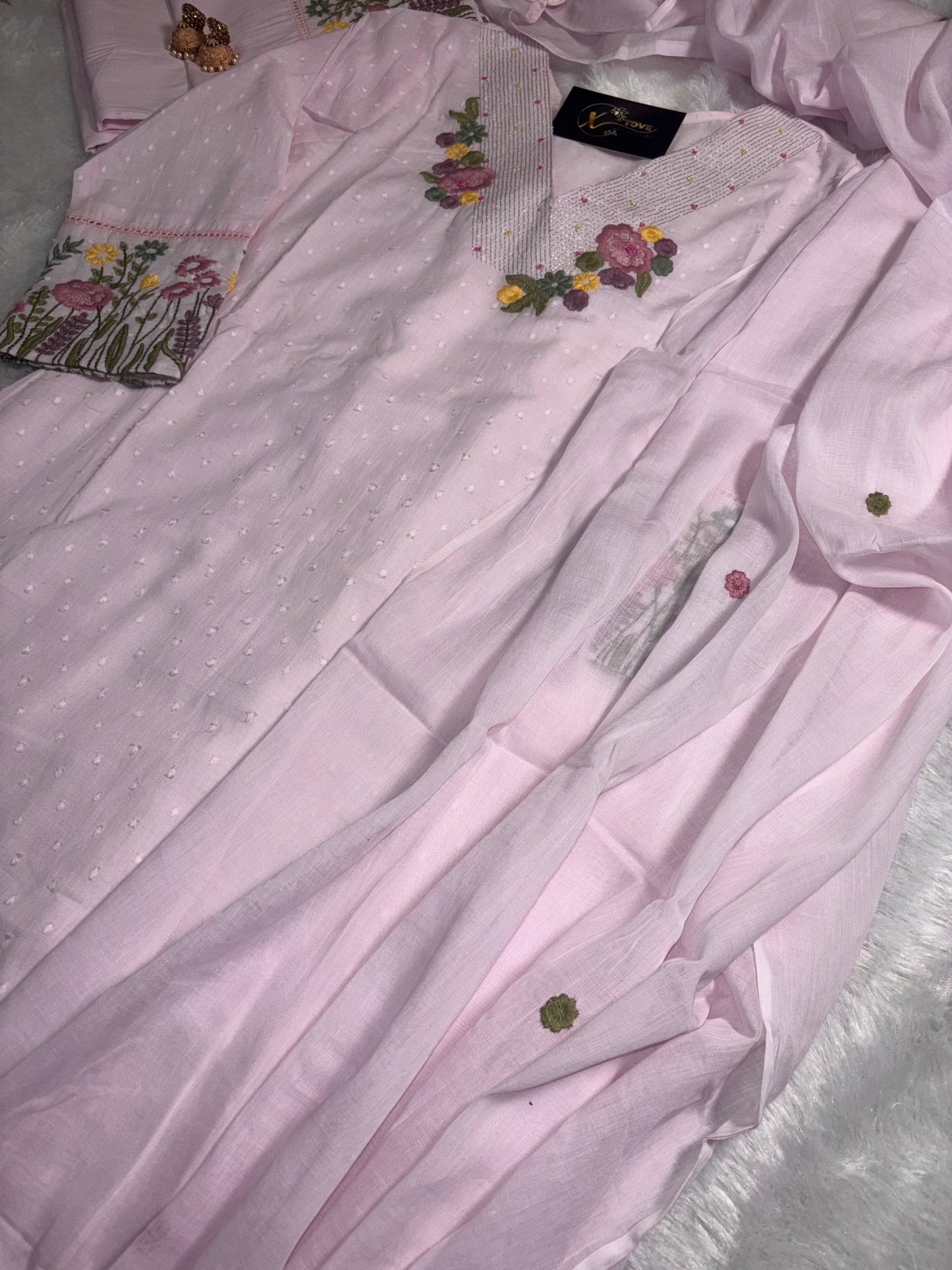 A1672 Pure Cotton Three Piece Set with Embroidery & Handwork Detailing