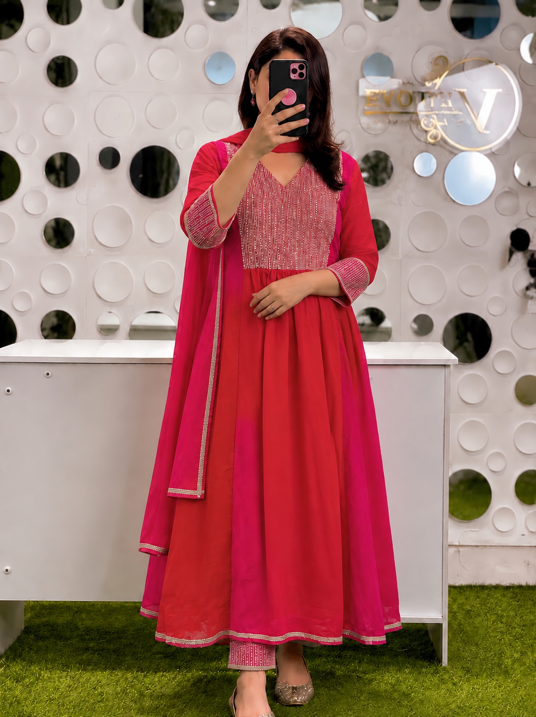 A1840 Mulmul Sequin Zari Anarkali Suit