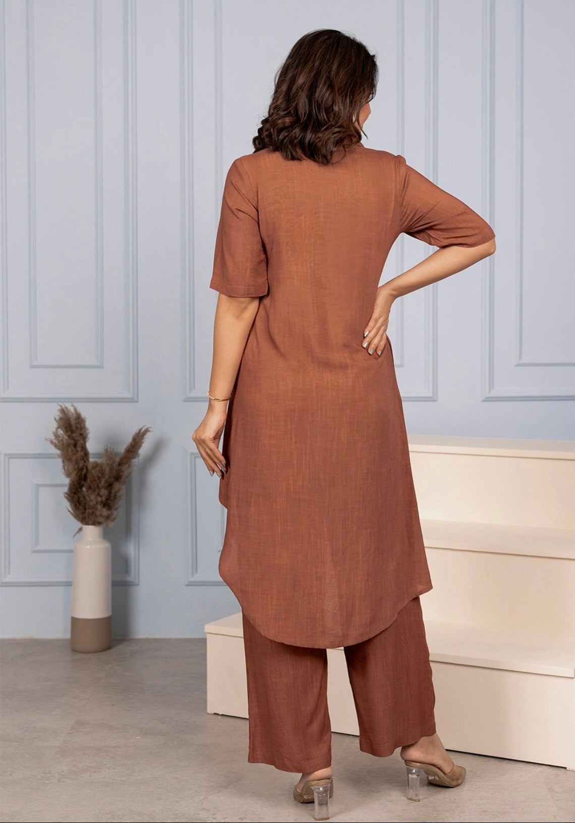 Premium Viscose Slub Co-Ord Set with Embroidery and Pearl Detailing