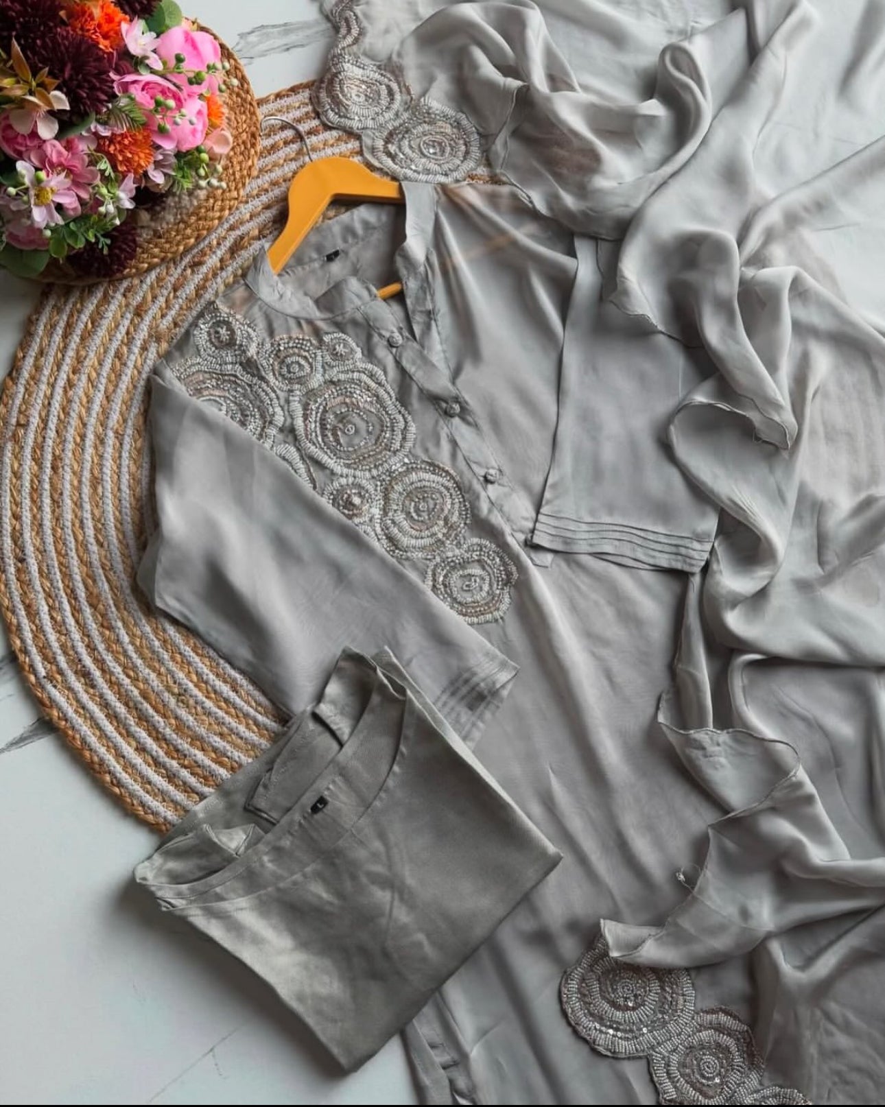B1993 Steal Grey Party Wear Suit with Handwork