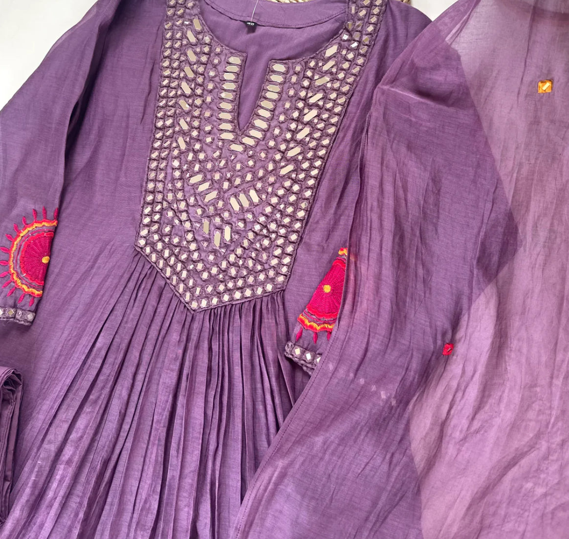 Pure Mul Chanderi mirror work Anarkali Suit