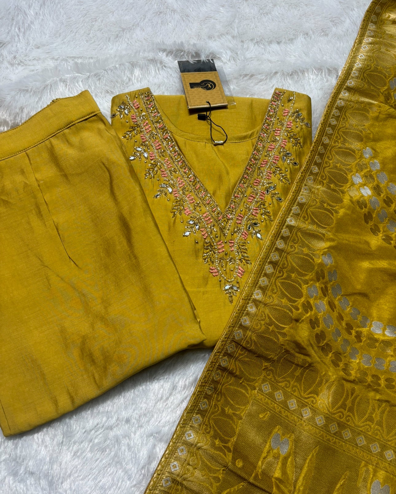 Stunning Party Wear with Beautiful Handwork & Woven Jaquard Dupatta