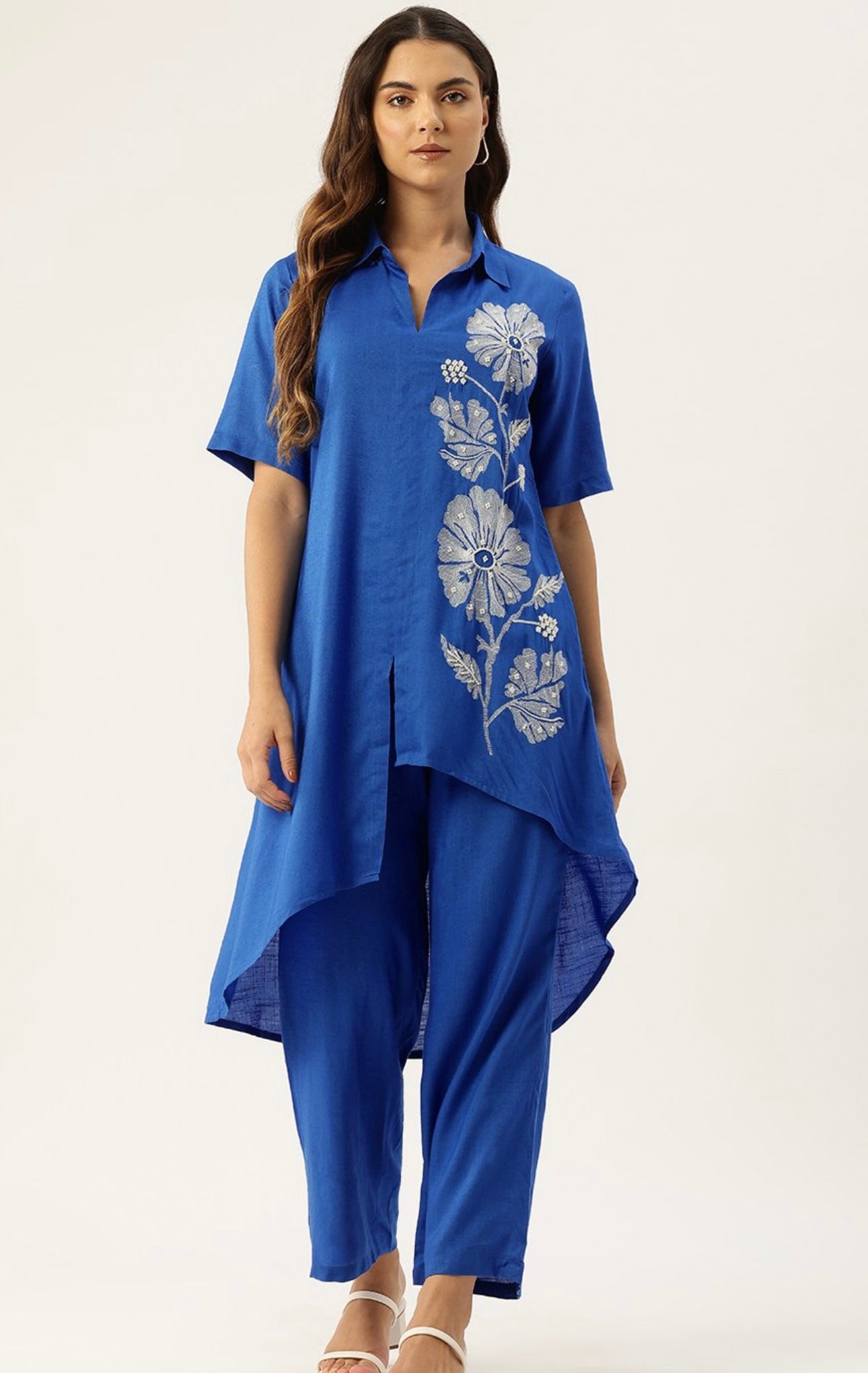 Premium Viscose Slub Co-Ord Set with Embroidery and Pearl Detailing