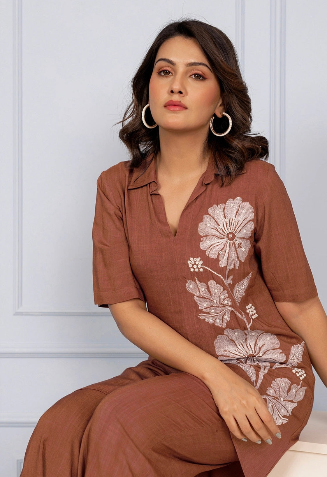 Premium Viscose Slub Co-Ord Set with Embroidery and Pearl Detailing