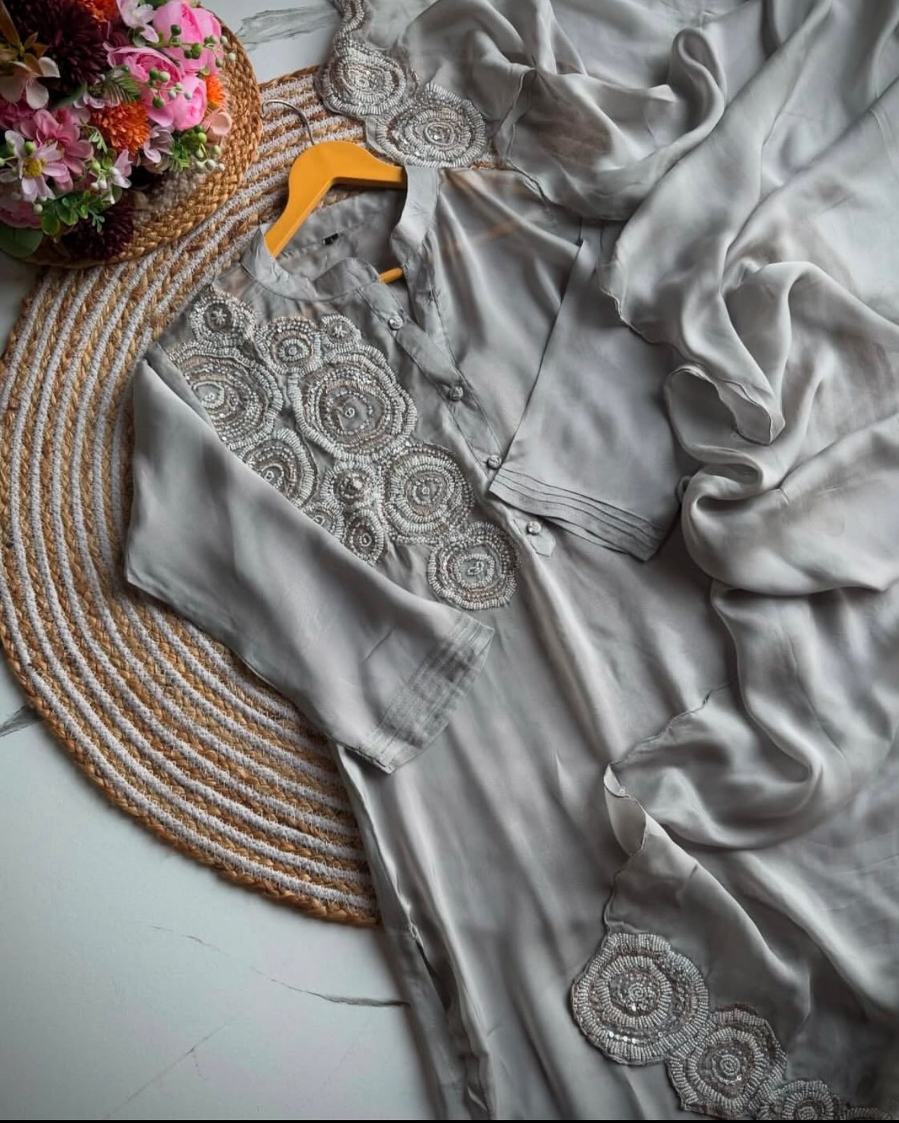 B1993 Steal Grey Party Wear Suit with Handwork