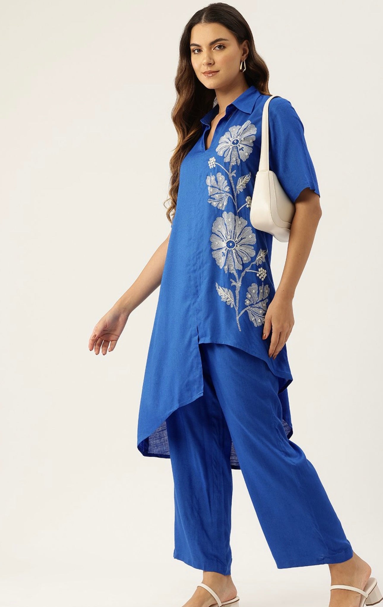 Premium Viscose Slub Co-Ord Set with Embroidery and Pearl Detailing