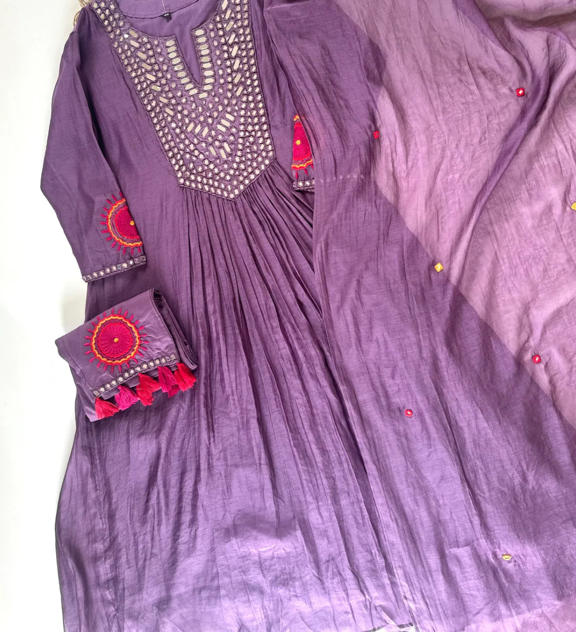 Pure Mul Chanderi mirror work Anarkali Suit