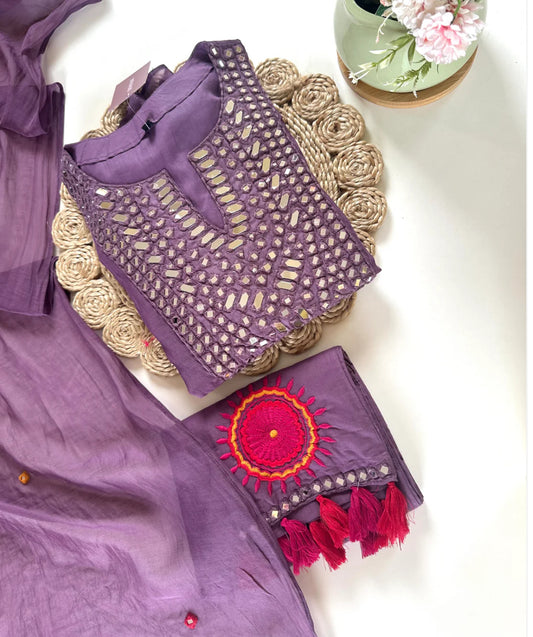Pure Mul Chanderi mirror work Anarkali Suit