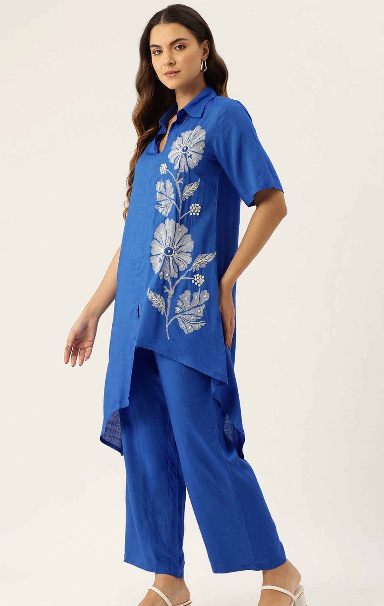 Premium Viscose Slub Co-Ord Set with Embroidery and Pearl Detailing