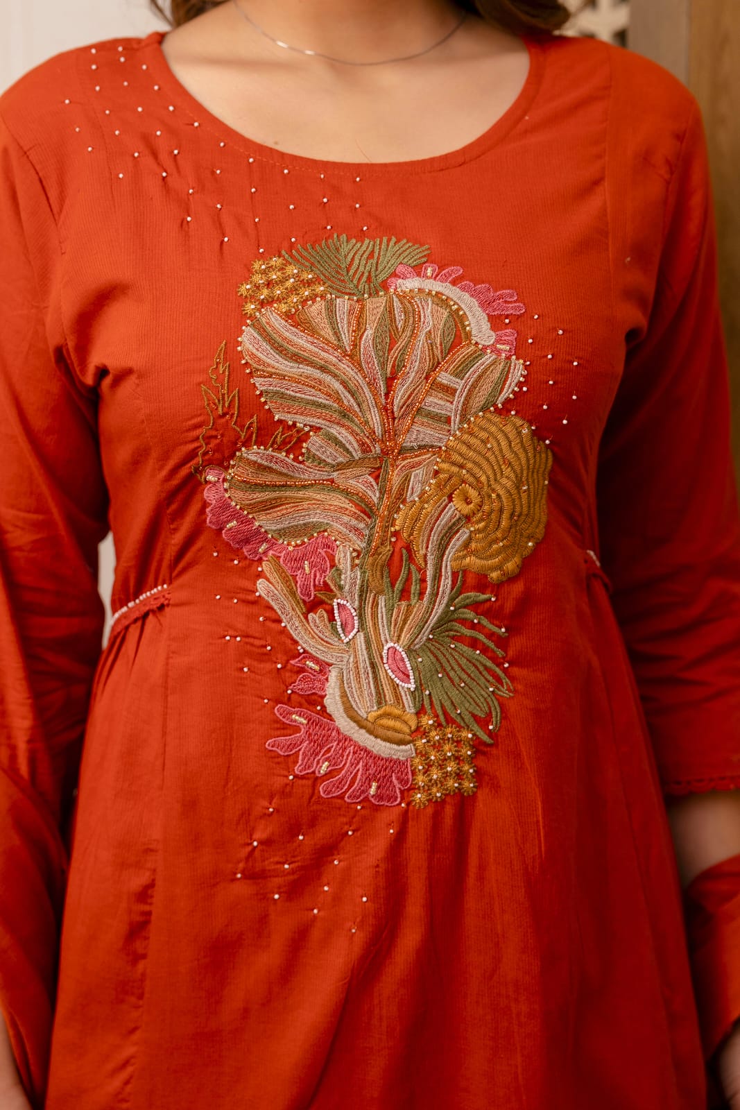 Pure Cotton Anarkali Style Kurti with Embroidery and Tassels