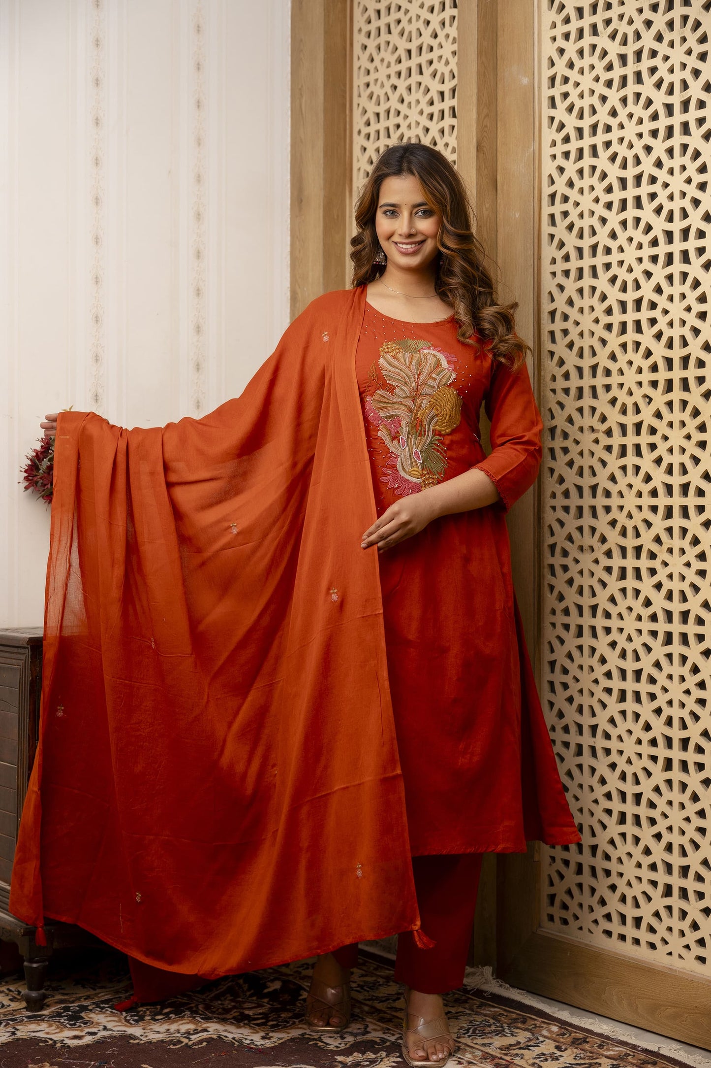 Pure Cotton Anarkali Style Kurti with Embroidery and Tassels