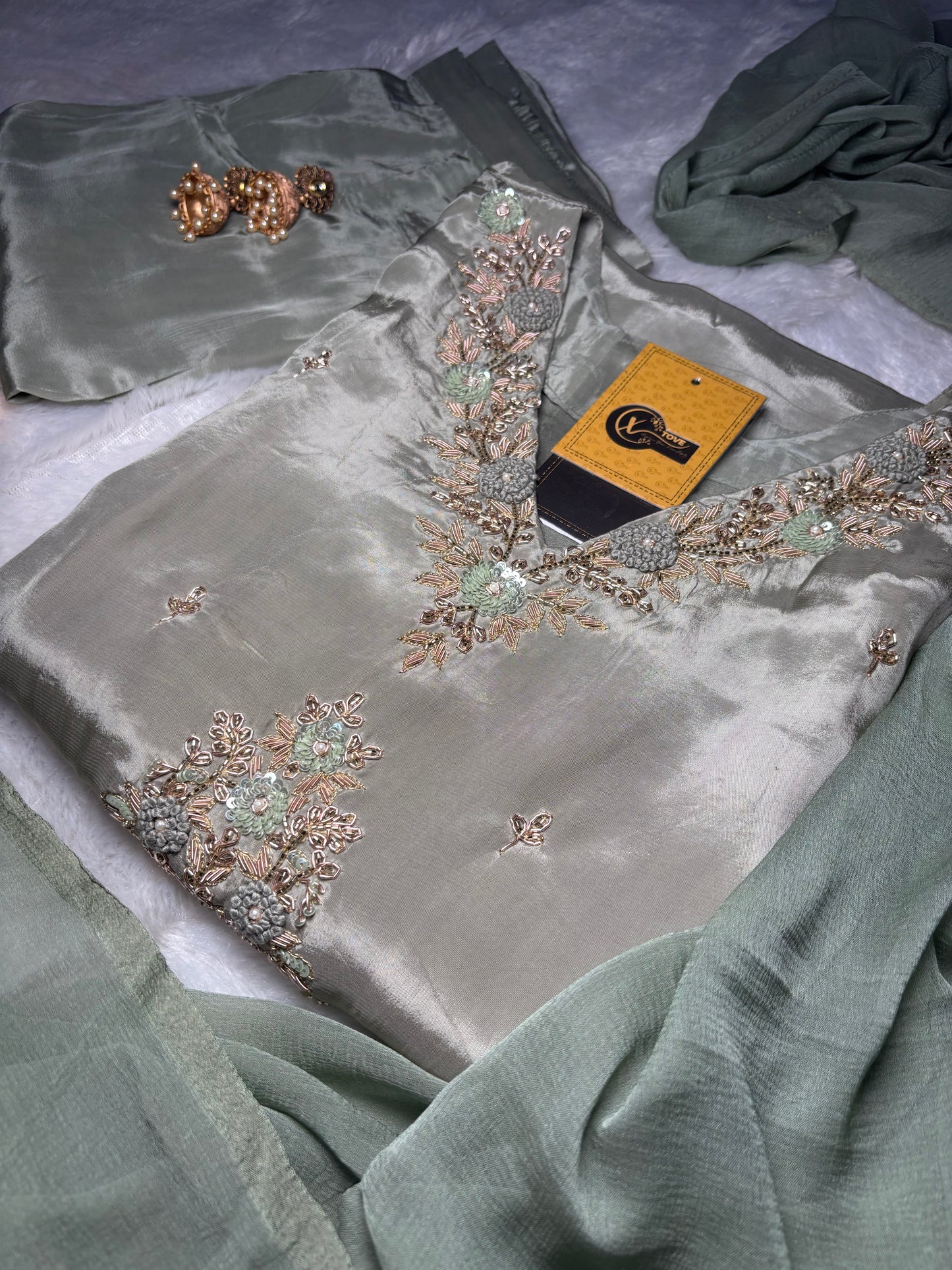 B1990 Stunning Sage Green Party Wear Suit