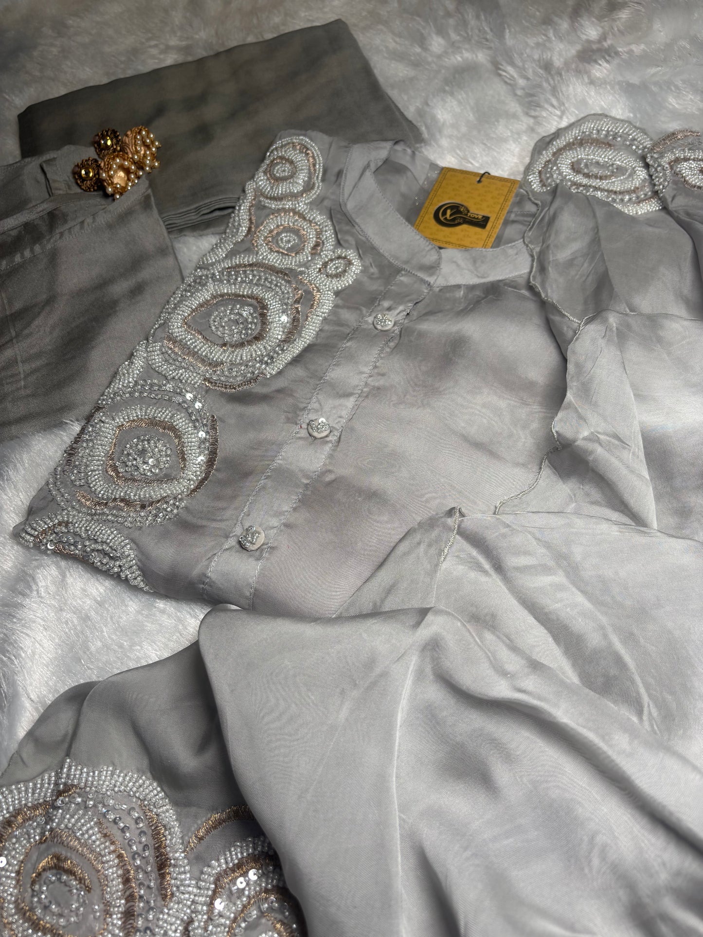 B1993 Steal Grey Party Wear Suit with Handwork