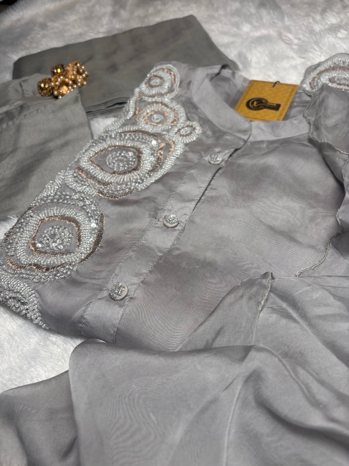 B1993 Steal Grey Party Wear Suit with Handwork