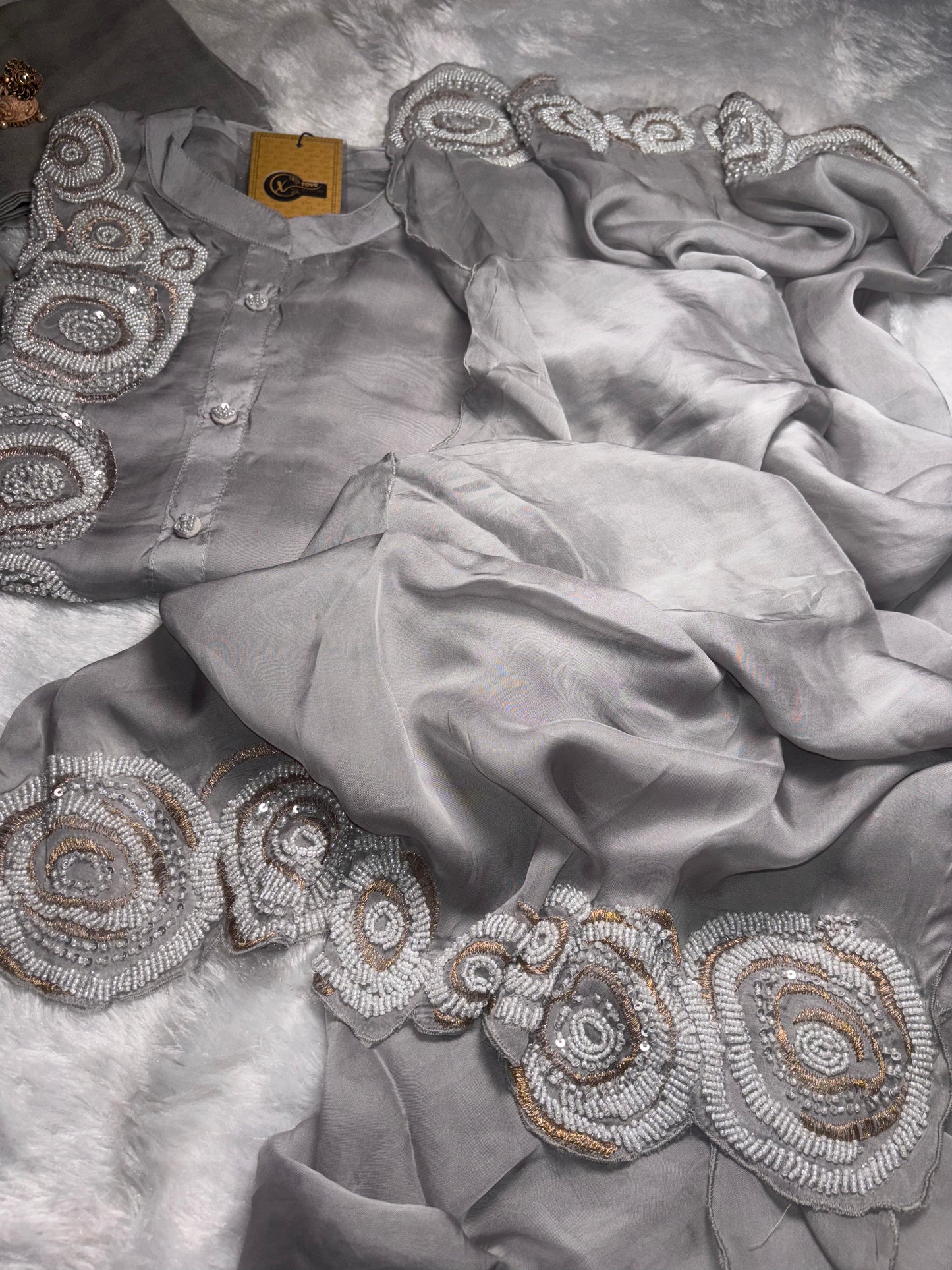 B1993 Steal Grey Party Wear Suit with Handwork