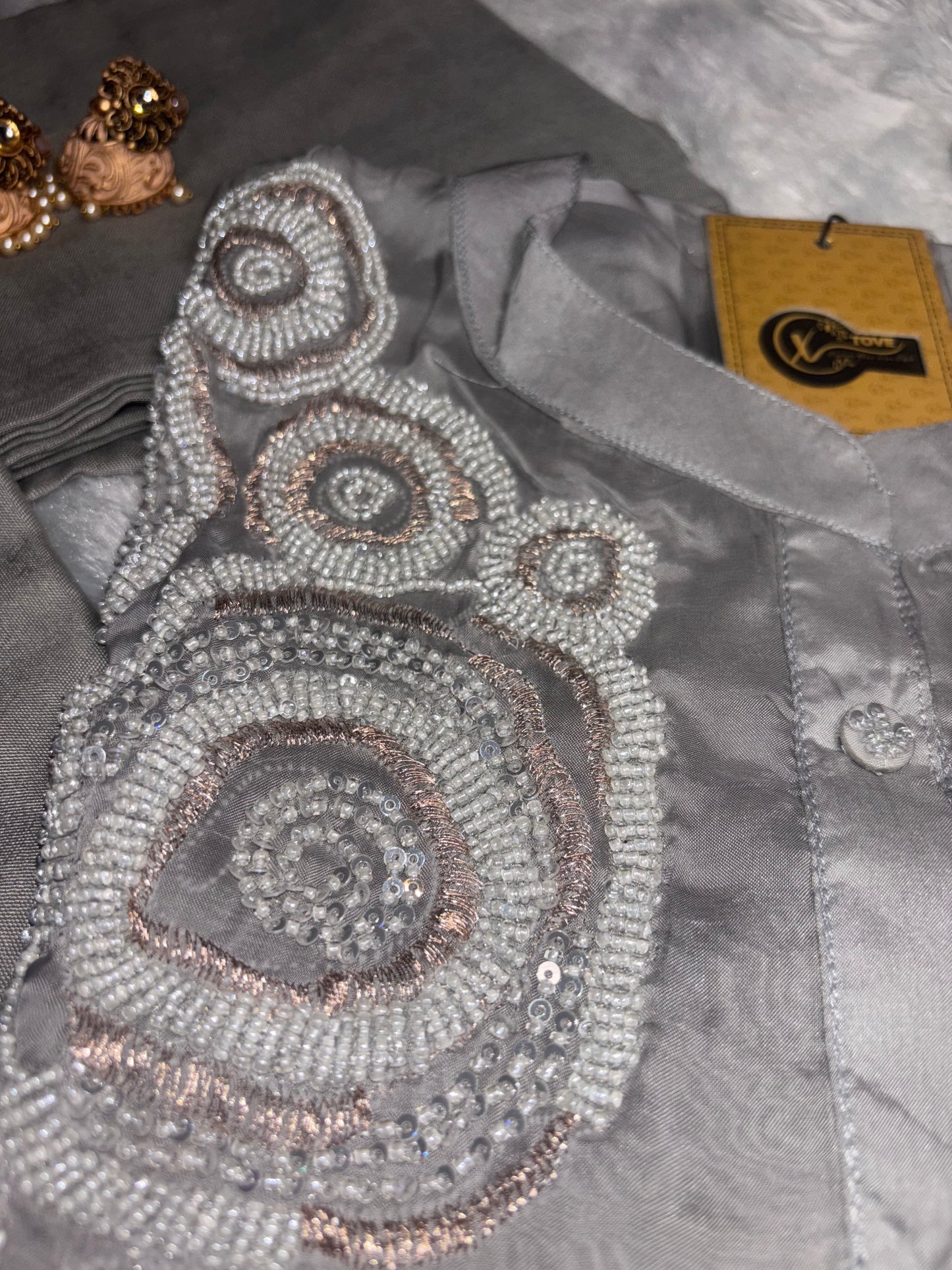B1993 Steal Grey Party Wear Suit with Handwork