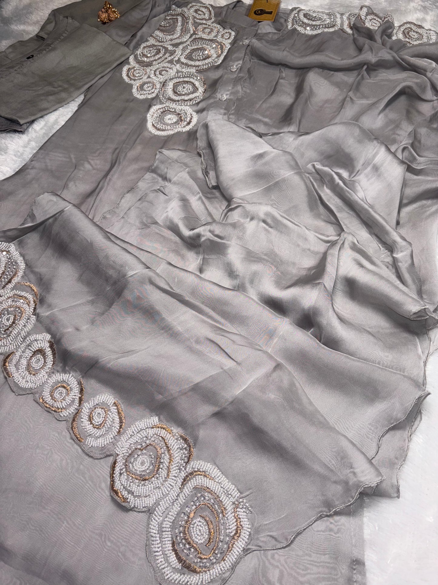 B1993 Steal Grey Party Wear Suit with Handwork